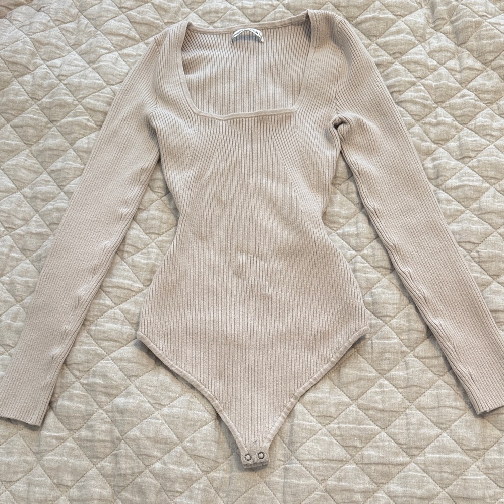 Abercrombie & Fitch Taupe Ribbed Bodysuit